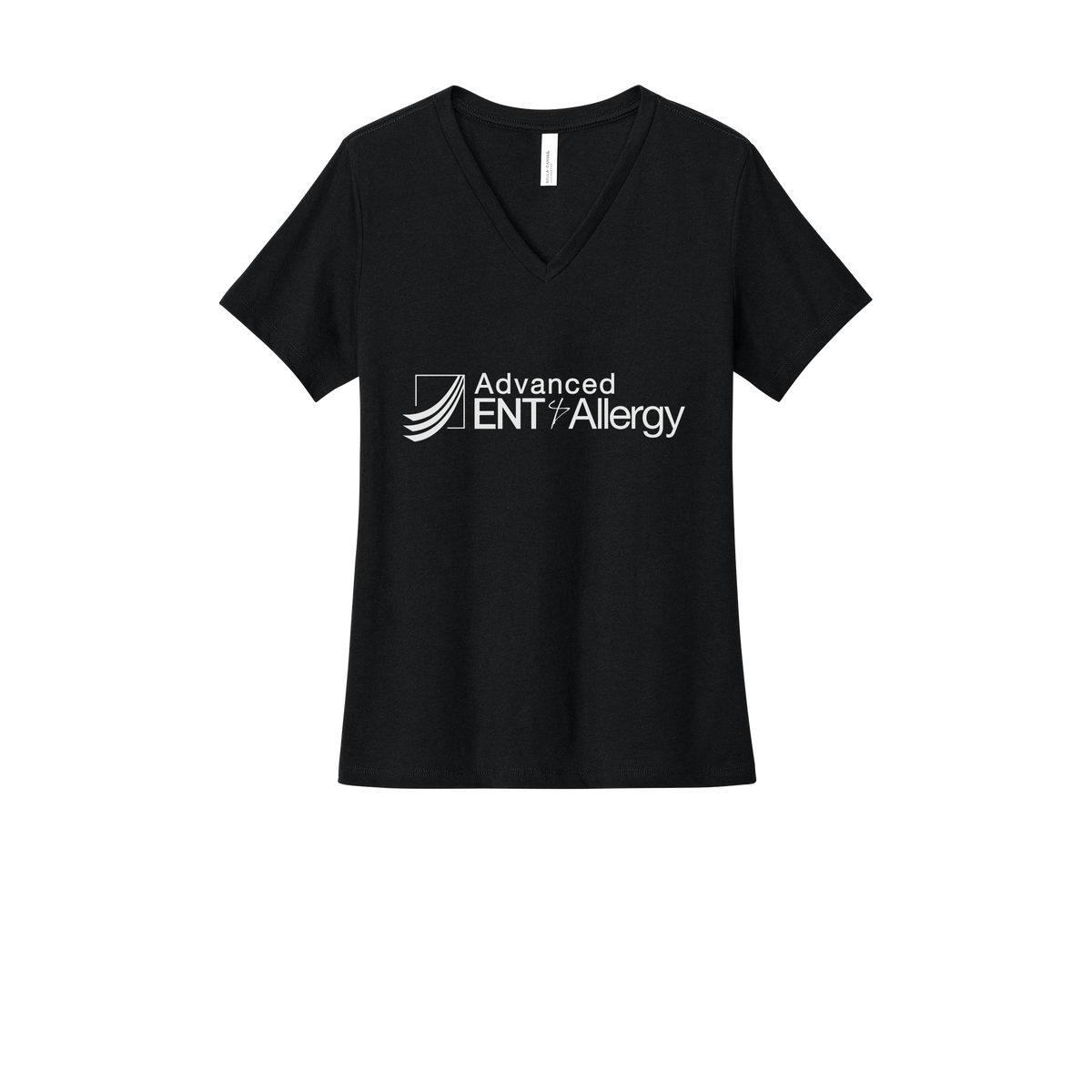 advancedentandallergy-womens-relaxed-v-neck-tee-dtf-front-6405CVC-solidblackblend-flat-front