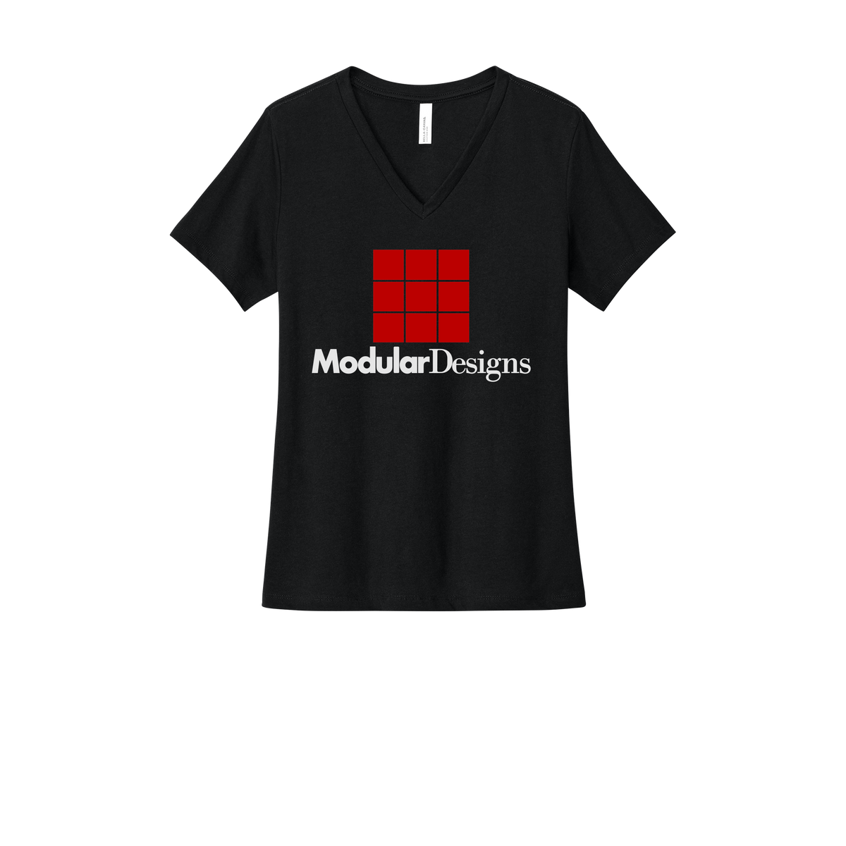 modulardesignsflooring-womens-relaxed-v-neck-tee-dtf-front-6405CVC-solidblackblend-flat-front