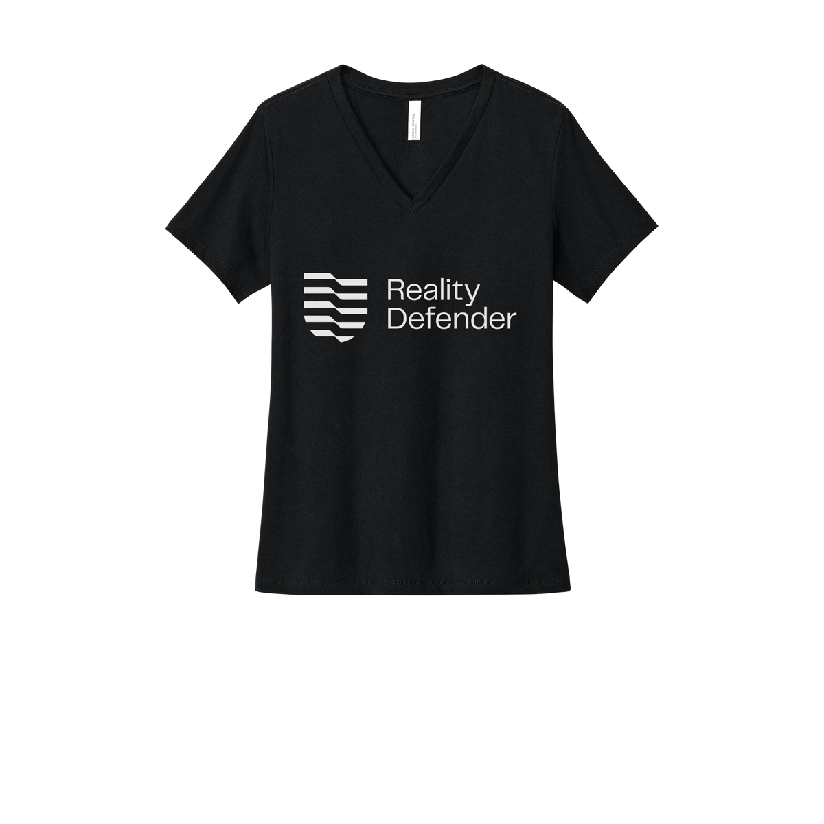 realitydefender-womens-relaxed-v-neck-tee-dtf-front-6405CVC-solidblackblend-flat-front