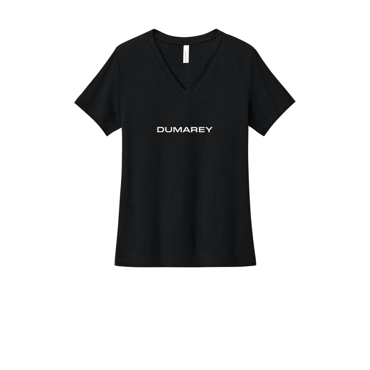 dumarey-womens-relaxed-v-neck-tee-dtf-front-6405CVC-solidblackblend-flat-front