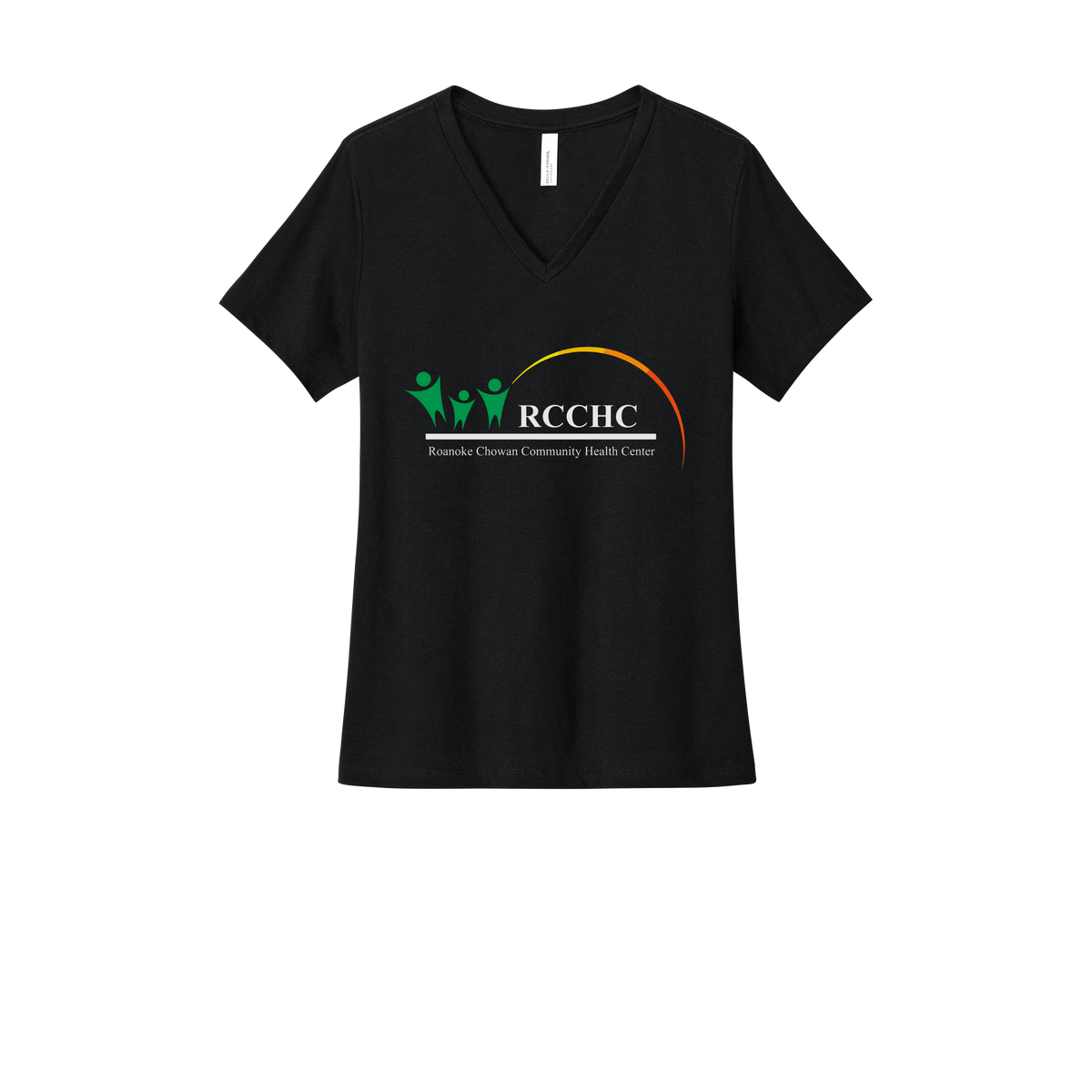 rcchc-womens-relaxed-v-neck-tee-dtf-front-6405CVC-solidblackblend-flat-front