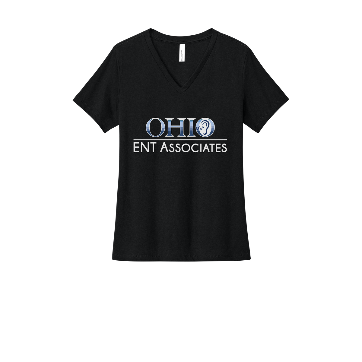 ohioentaudiology-womens-relaxed-v-neck-tee-dtf-front-6405CVC-solidblackblend-flat-front