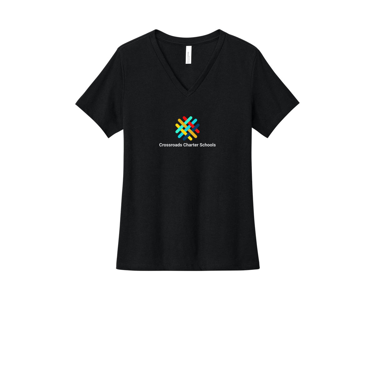 crossroadsschoolskc-womens-relaxed-v-neck-tee-dtf-front-6405CVC-solidblackblend-flat-front