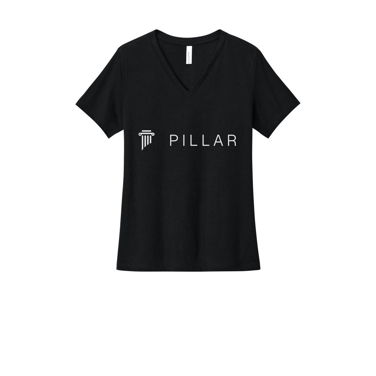 pillar-womens-relaxed-v-neck-tee-dtf-front-6405CVC-solidblackblend-flat-front