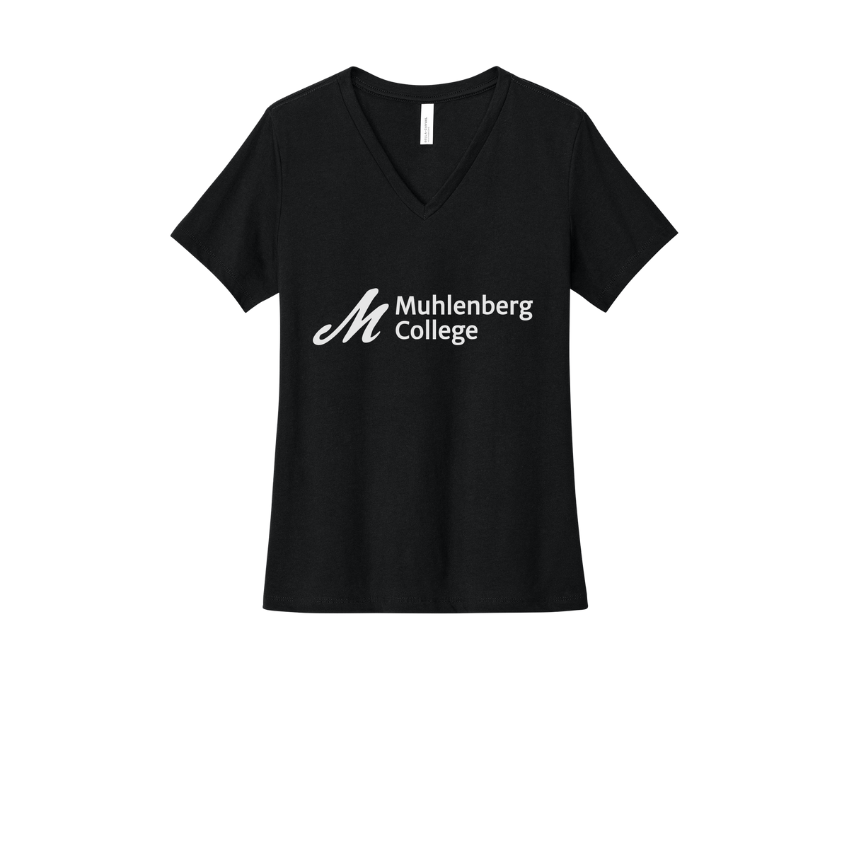muhlenberg-womens-relaxed-v-neck-tee-dtf-front-6405CVC-solidblackblend-flat-front