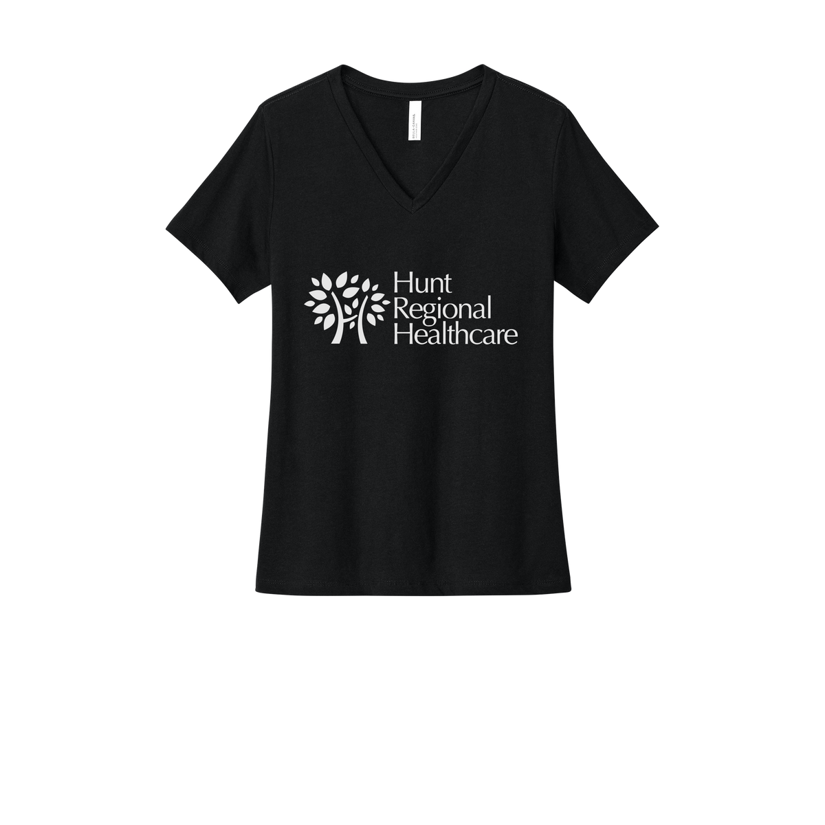 huntregional-womens-relaxed-v-neck-tee-dtf-front-6405CVC-solidblackblend-flat-front