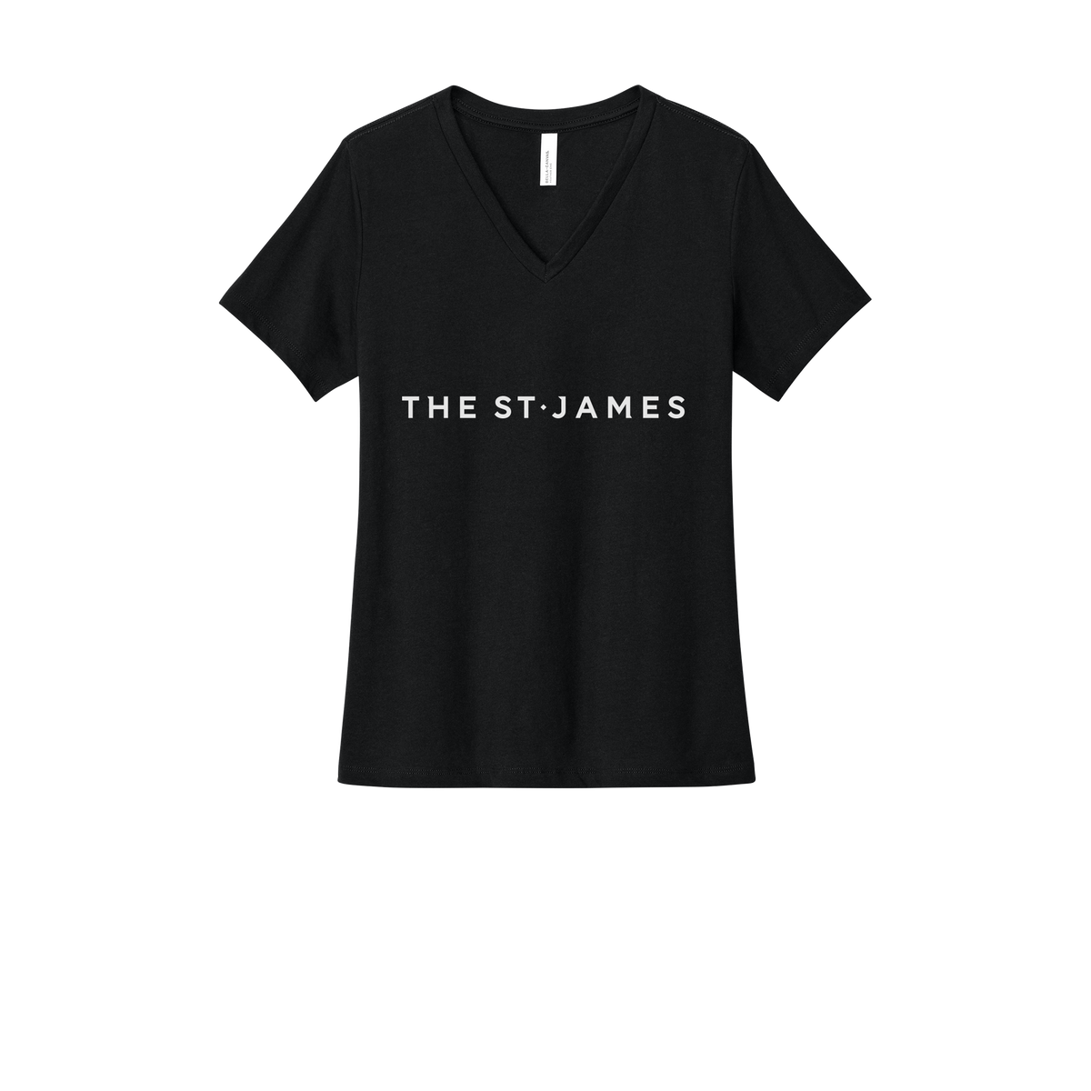 thestjames-womens-relaxed-v-neck-tee-dtf-front-6405CVC-solidblackblend-flat-front