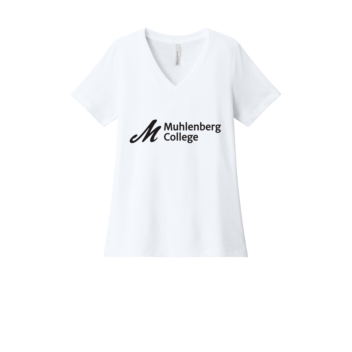 muhlenberg-womens-relaxed-v-neck-tee-dtf-front-6405CVC-solidwhiteblend-flat-front