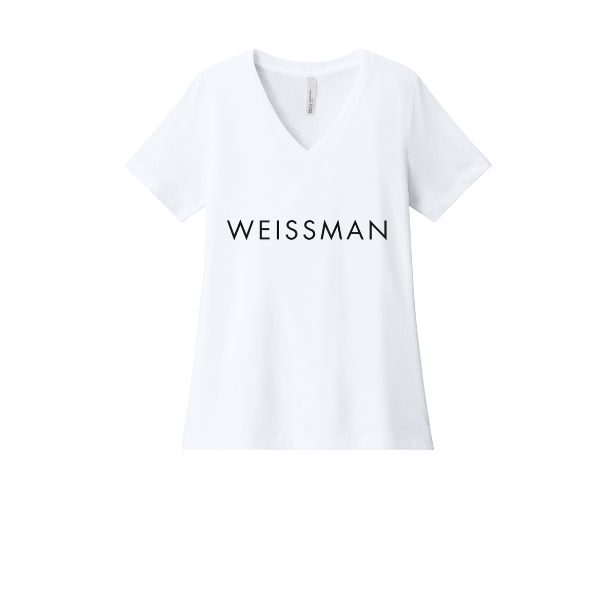 weissmans-womens-relaxed-v-neck-tee-dtf-front-6405CVC-solidwhiteblend-flat-front