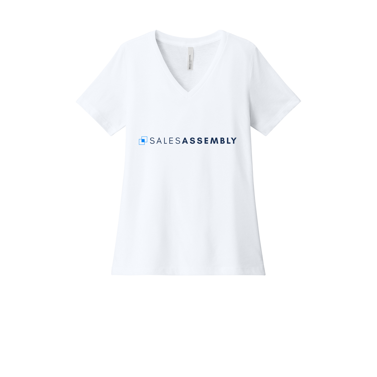 salesassembly-womens-relaxed-v-neck-tee-dtf-front-6405CVC-solidwhiteblend-flat-front