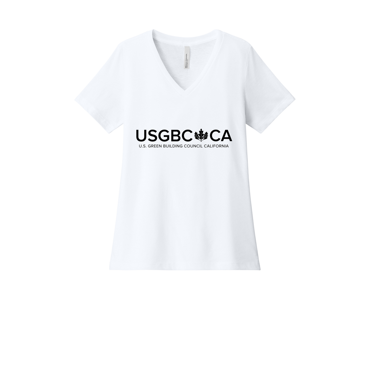 usgbc-ca-womens-relaxed-v-neck-tee-dtf-front-6405CVC-solidwhiteblend-flat-front