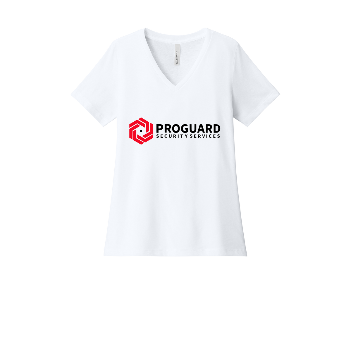 proguardsecurityservices-womens-relaxed-v-neck-tee-dtf-front-6405CVC-solidwhiteblend-flat-front