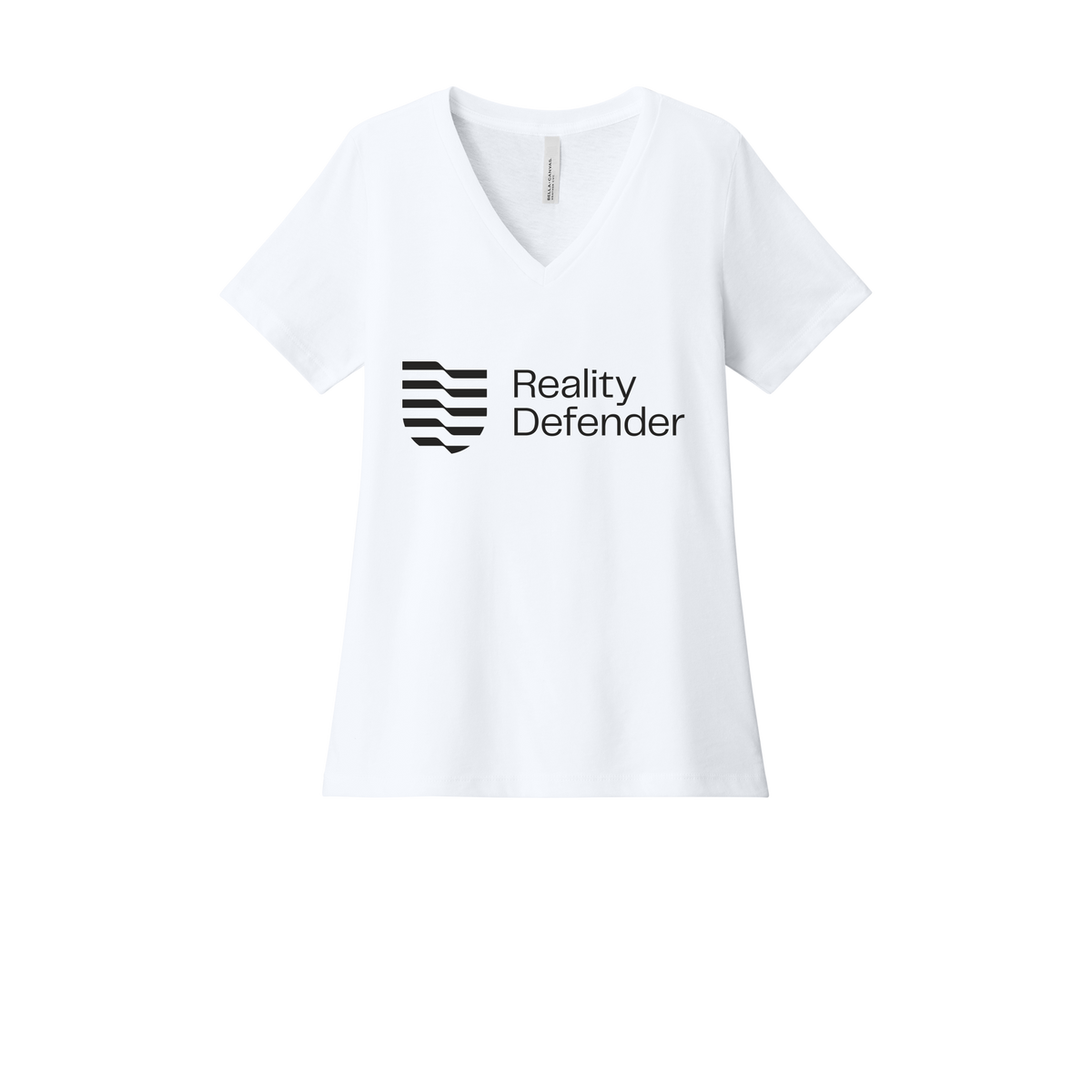 realitydefender-womens-relaxed-v-neck-tee-dtf-front-6405CVC-solidwhiteblend-flat-front