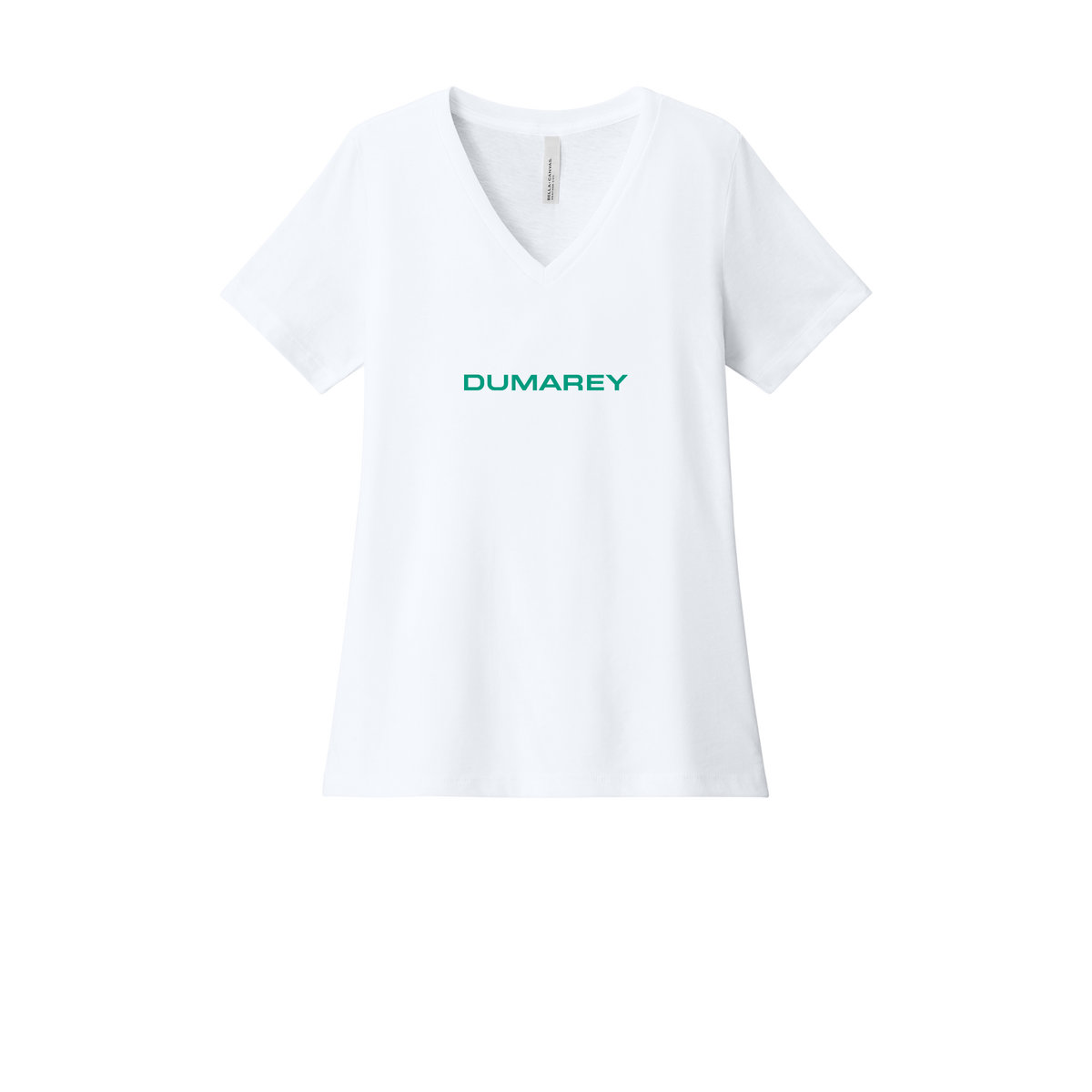 dumarey-womens-relaxed-v-neck-tee-dtf-front-6405CVC-solidwhiteblend-flat-front