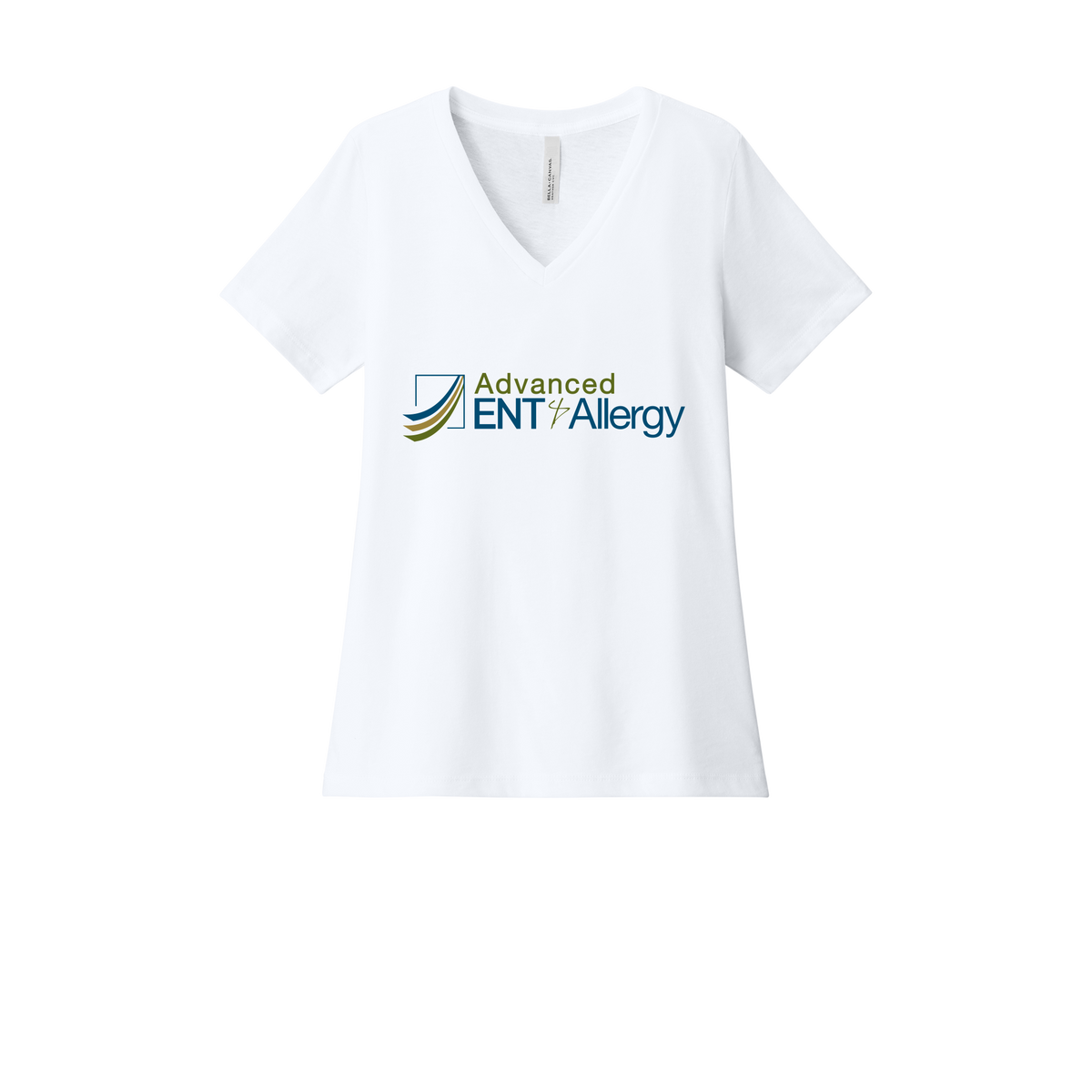 advancedentandallergy-womens-relaxed-v-neck-tee-dtf-front-6405CVC-solidwhiteblend-flat-front