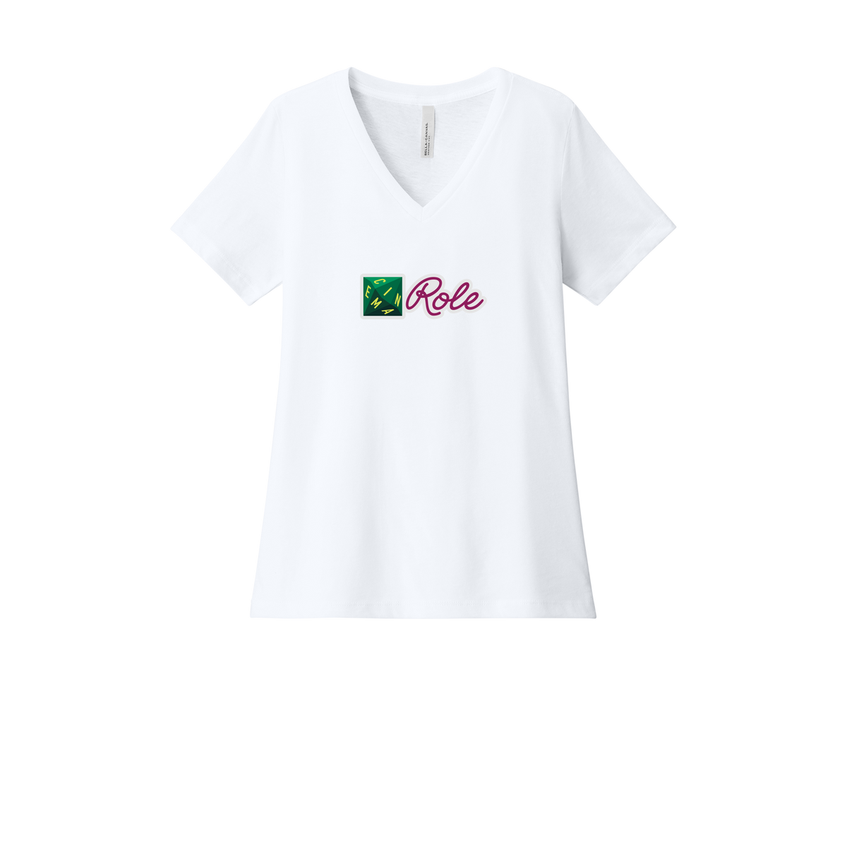 cinemarole-womens-relaxed-v-neck-tee-dtf-front-6405CVC-solidwhiteblend-flat-front