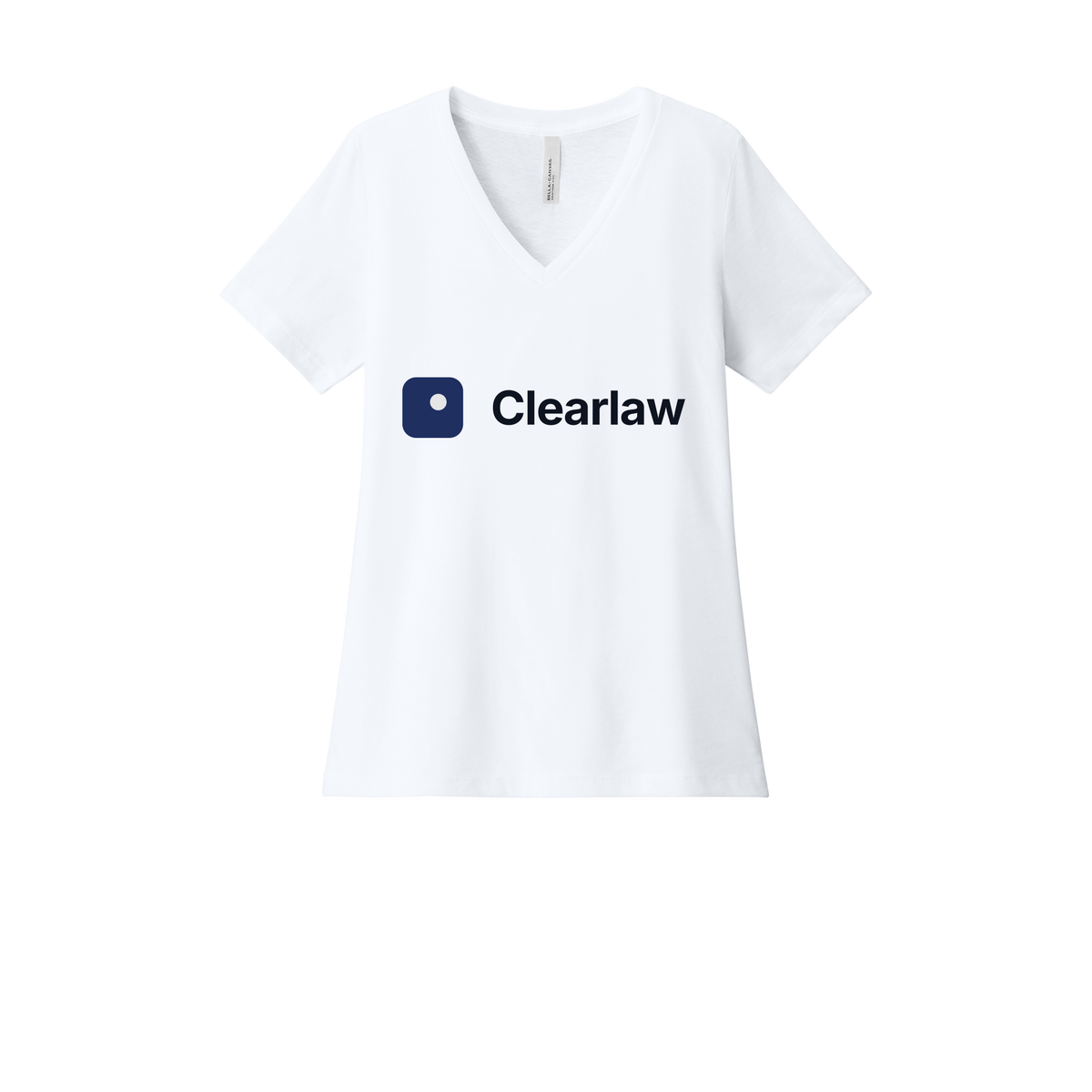 clearlaw-womens-relaxed-v-neck-tee-dtf-front-6405CVC-solidwhiteblend-flat-front