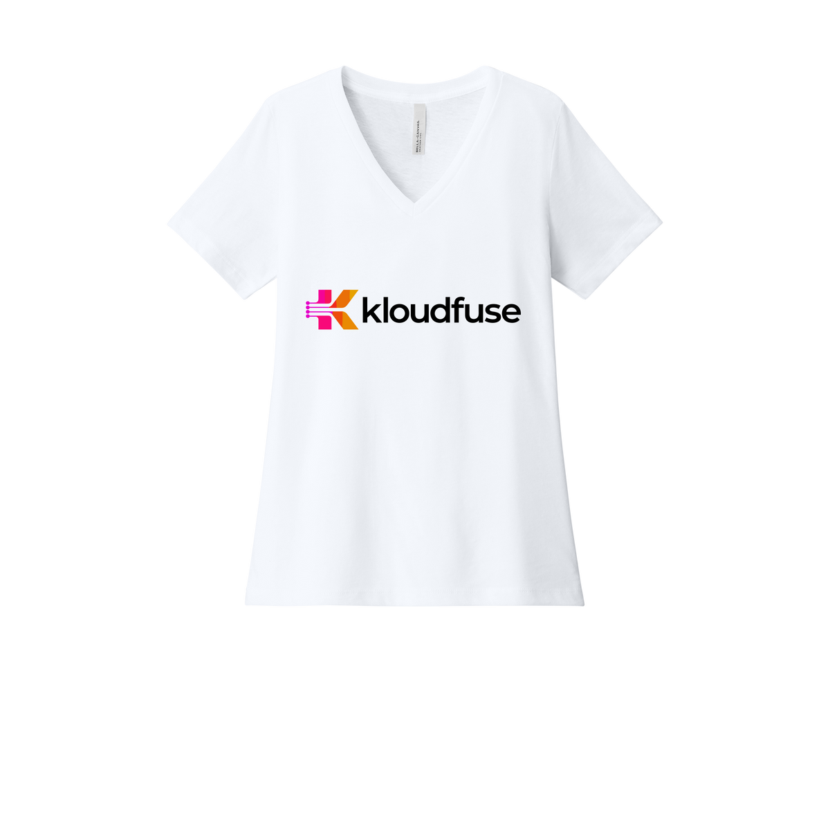 kloudfuse-womens-relaxed-v-neck-tee-dtf-front-6405CVC-solidwhiteblend-flat-front