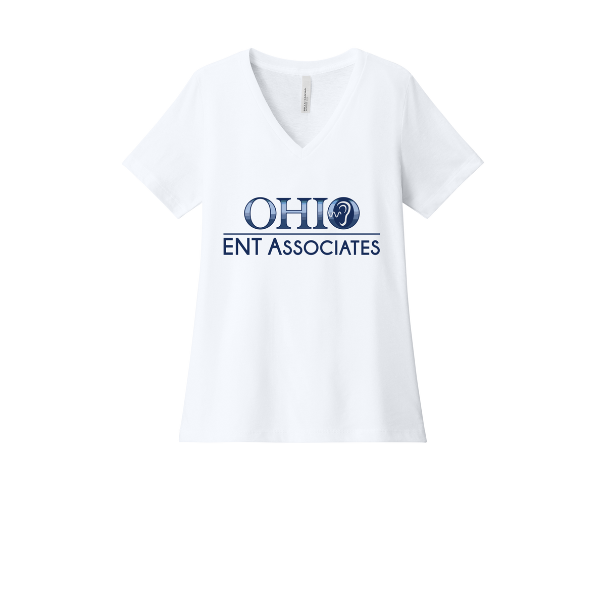 ohioentaudiology-womens-relaxed-v-neck-tee-dtf-front-6405CVC-solidwhiteblend-flat-front