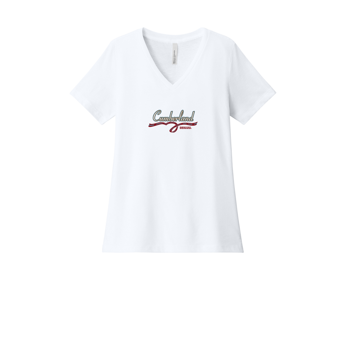 cumberland-womens-relaxed-v-neck-tee-dtf-front-6405CVC-solidwhiteblend-flat-front