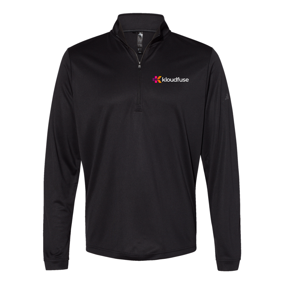 kloudfuse-adidas-quarter-zip-embroidery-leftchest-A401-black-flat-front