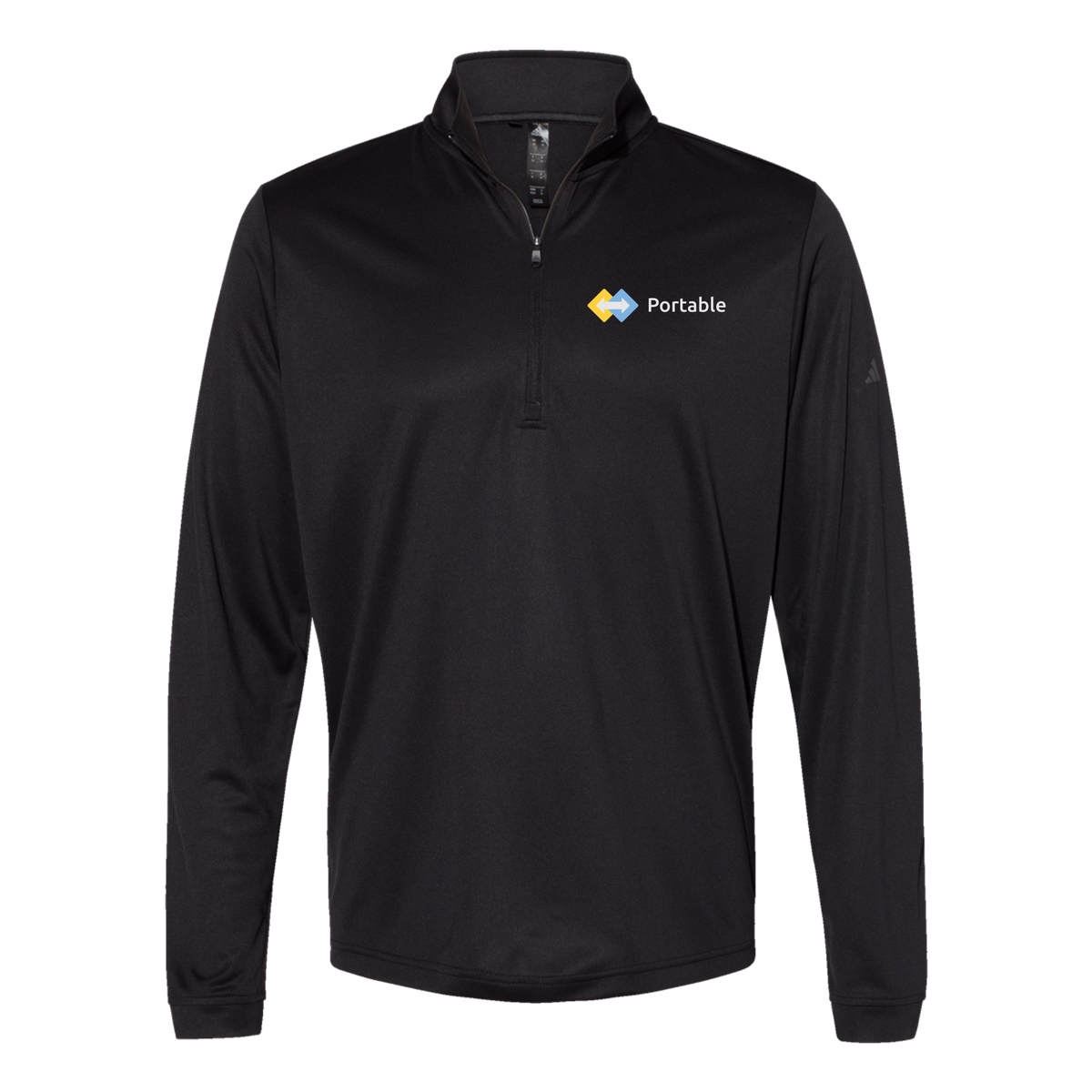 portable-adidas-quarter-zip-embroidery-leftchest-A401-black-flat-front