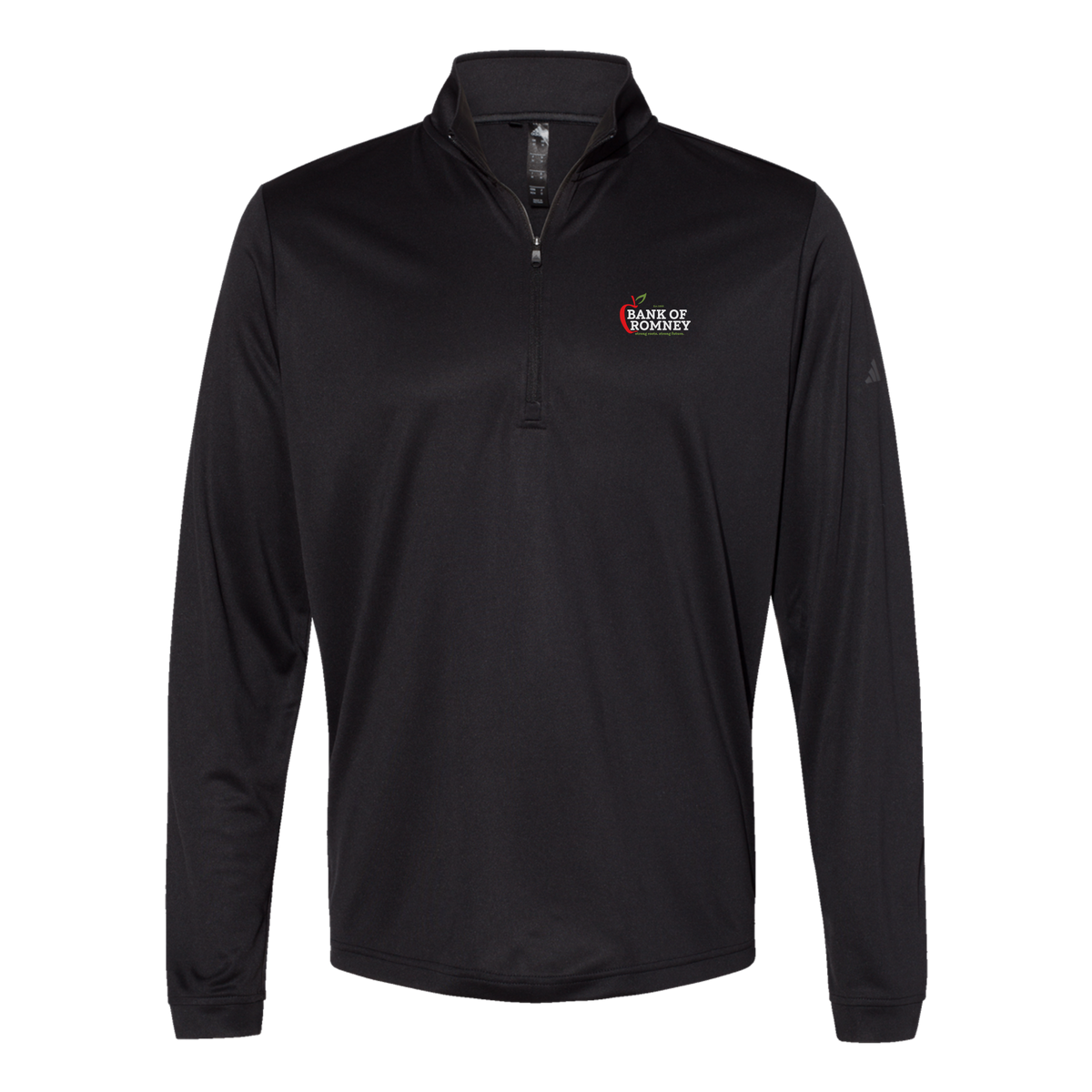 bankofromney-adidas-quarter-zip-embroidery-leftchest-A401-black-flat-front