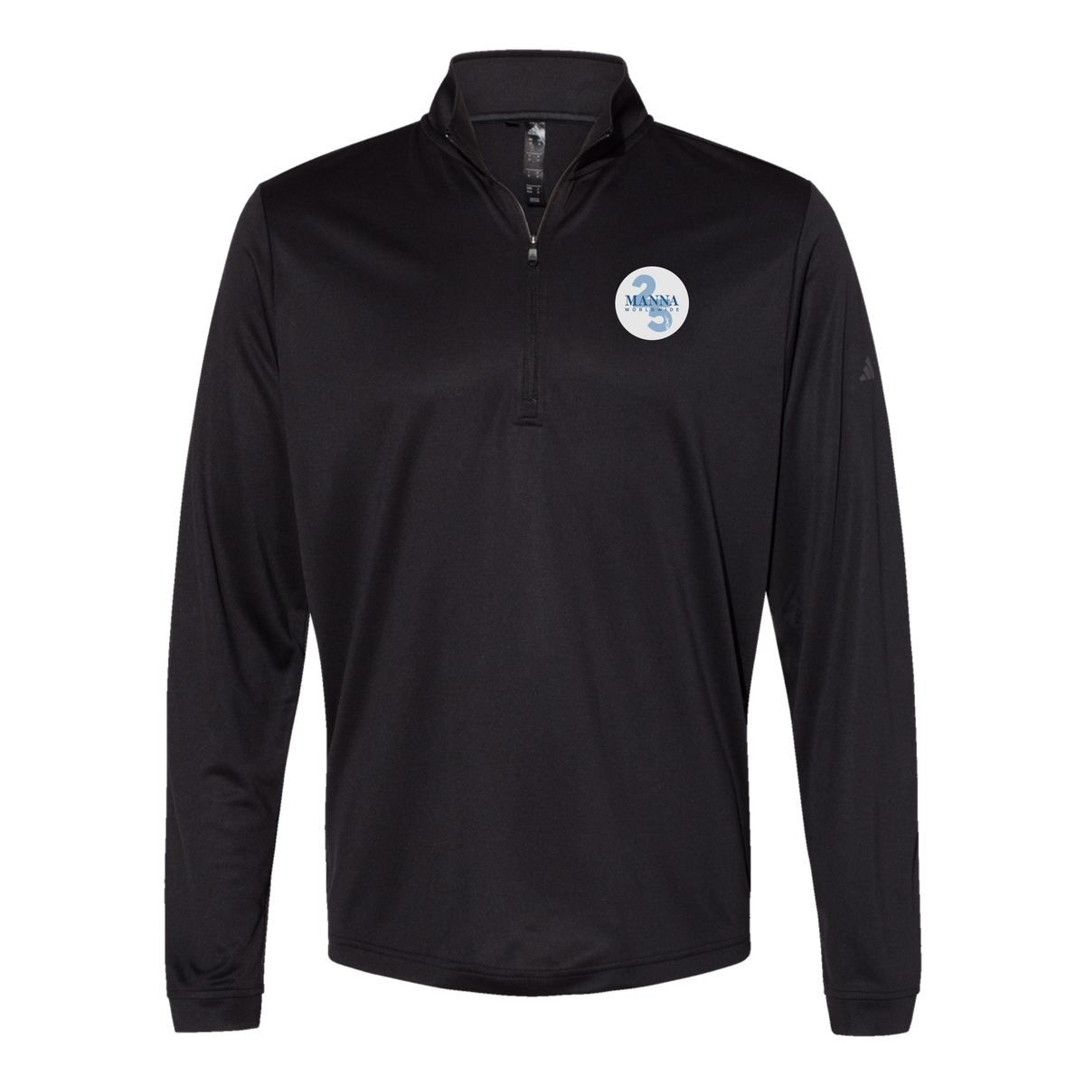 mannaworldwide-adidas-quarter-zip-embroidery-leftchest-A401-black-flat-front