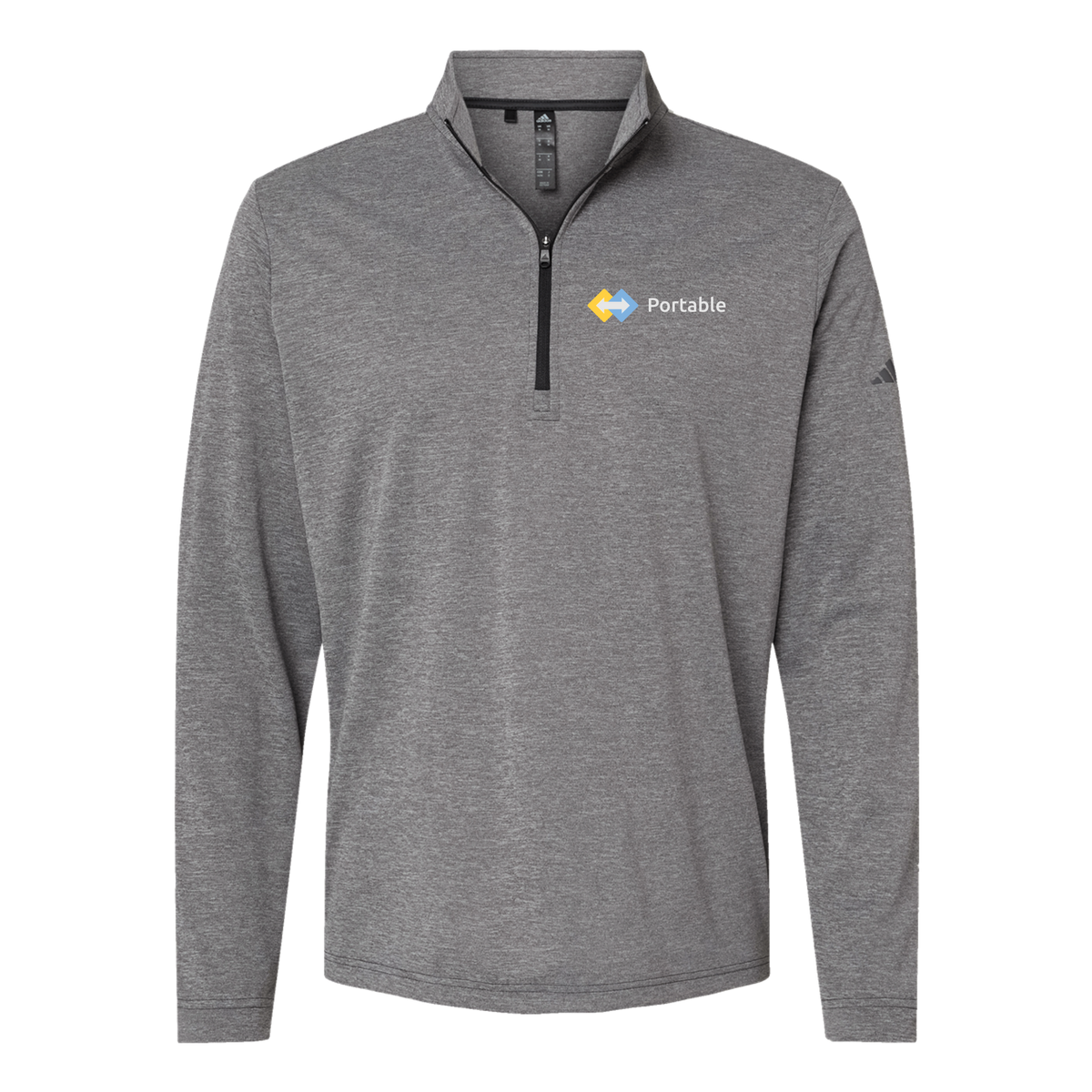 portable-adidas-quarter-zip-embroidery-leftchest-A401-blackheather-flat-front
