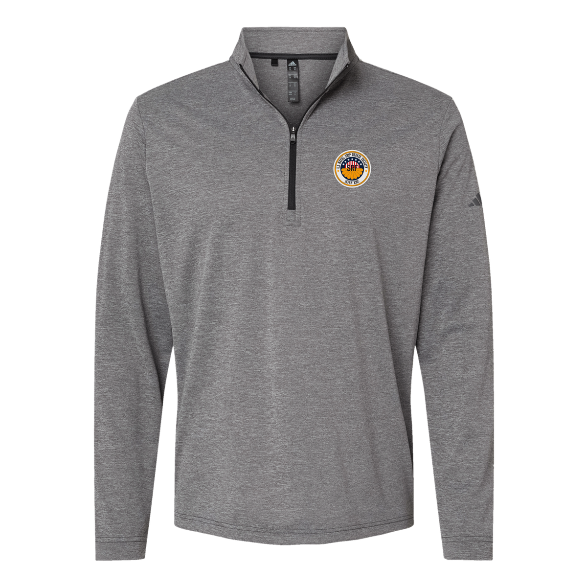 srf-jrmc-adidas-quarter-zip-embroidery-leftchest-A401-blackheather-flat-front