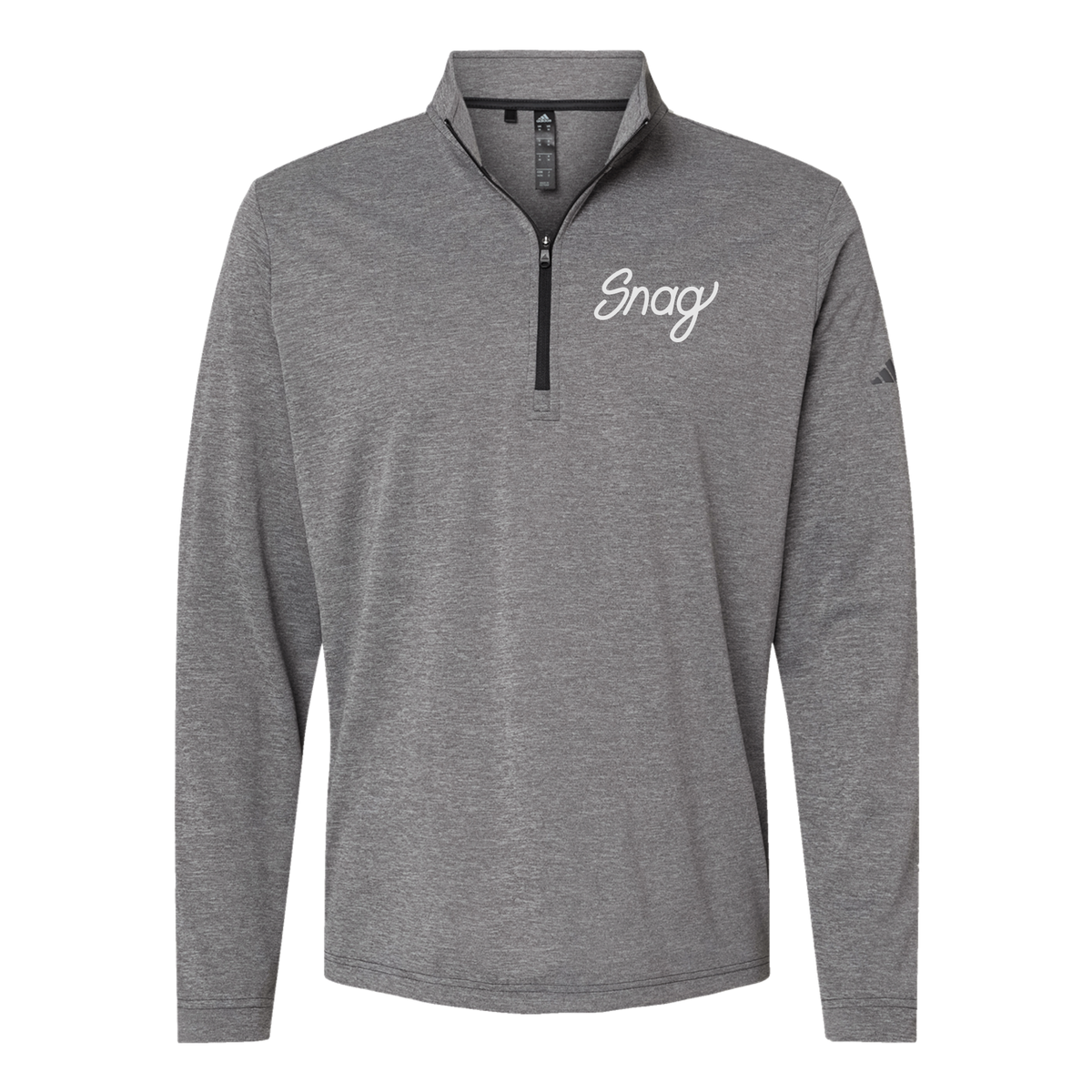 snagdelivery-adidas-quarter-zip-embroidery-leftchest-A401-blackheather-flat-front