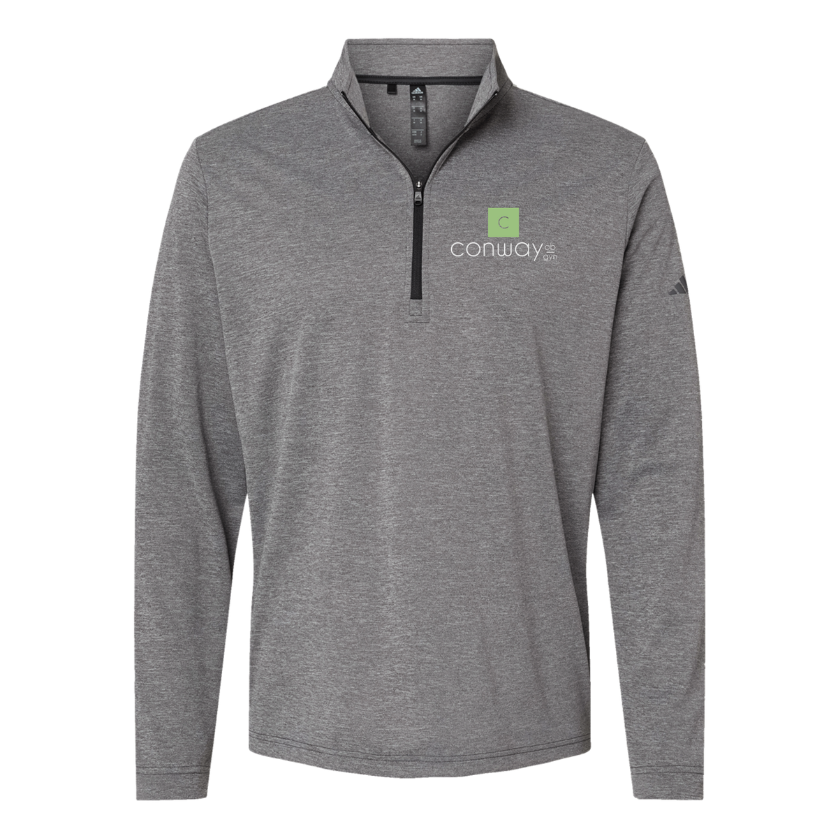 conwayobgyn-adidas-quarter-zip-embroidery-leftchest-A401-blackheather-flat-front