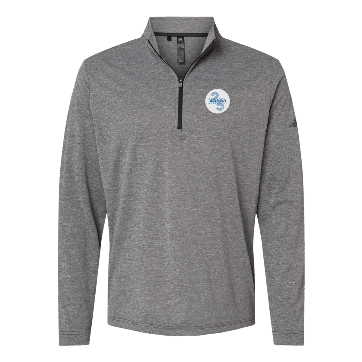 mannaworldwide-adidas-quarter-zip-embroidery-leftchest-A401-blackheather-flat-front