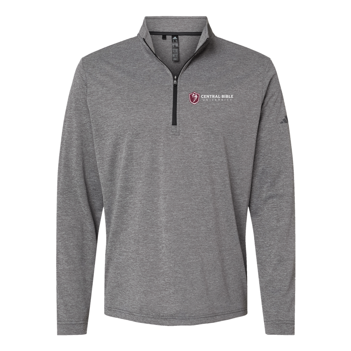 centralbible-adidas-quarter-zip-embroidery-leftchest-A401-blackheather-flat-front