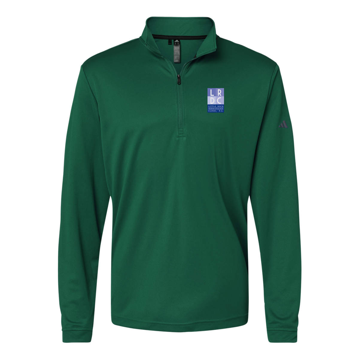 littlerockdermatology-adidas-quarter-zip-embroidery-leftchest-A401-collegiategreen-flat-front