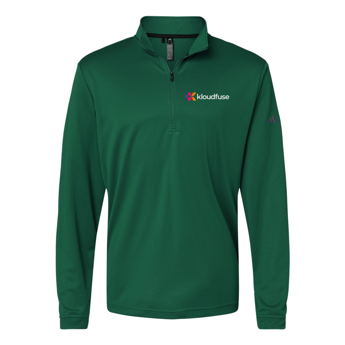 kloudfuse-adidas-quarter-zip-embroidery-leftchest-A401-collegiategreen-flat-front