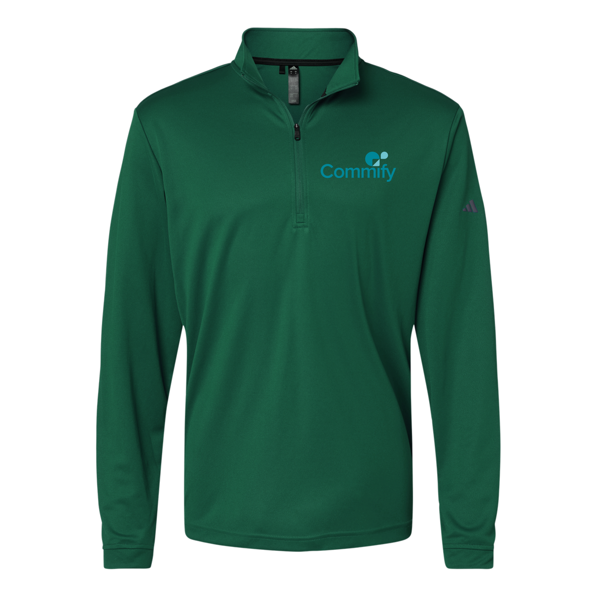 commify-adidas-quarter-zip-embroidery-leftchest-A401-collegiategreen-flat-front