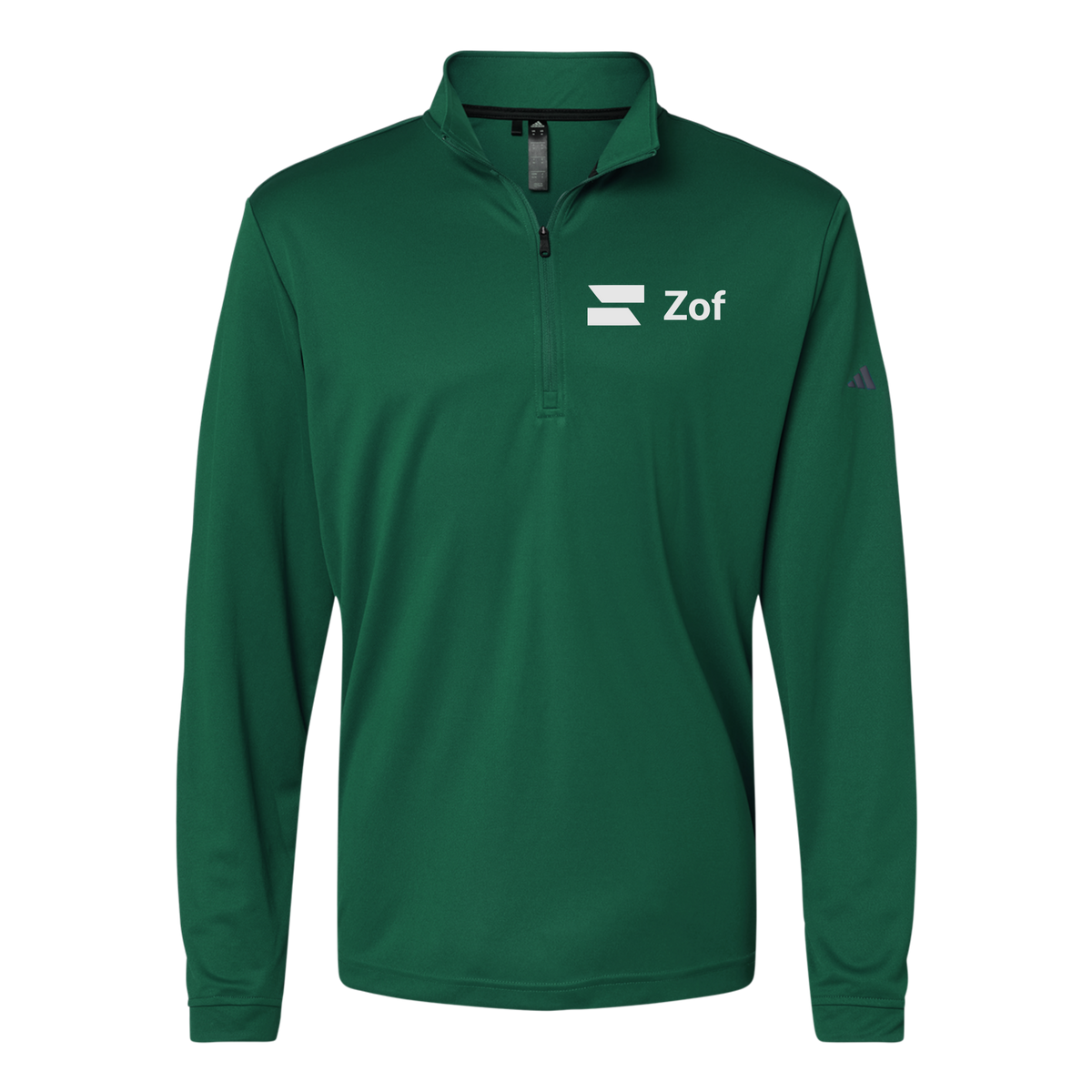 zof-adidas-quarter-zip-embroidery-leftchest-A401-collegiategreen-flat-front