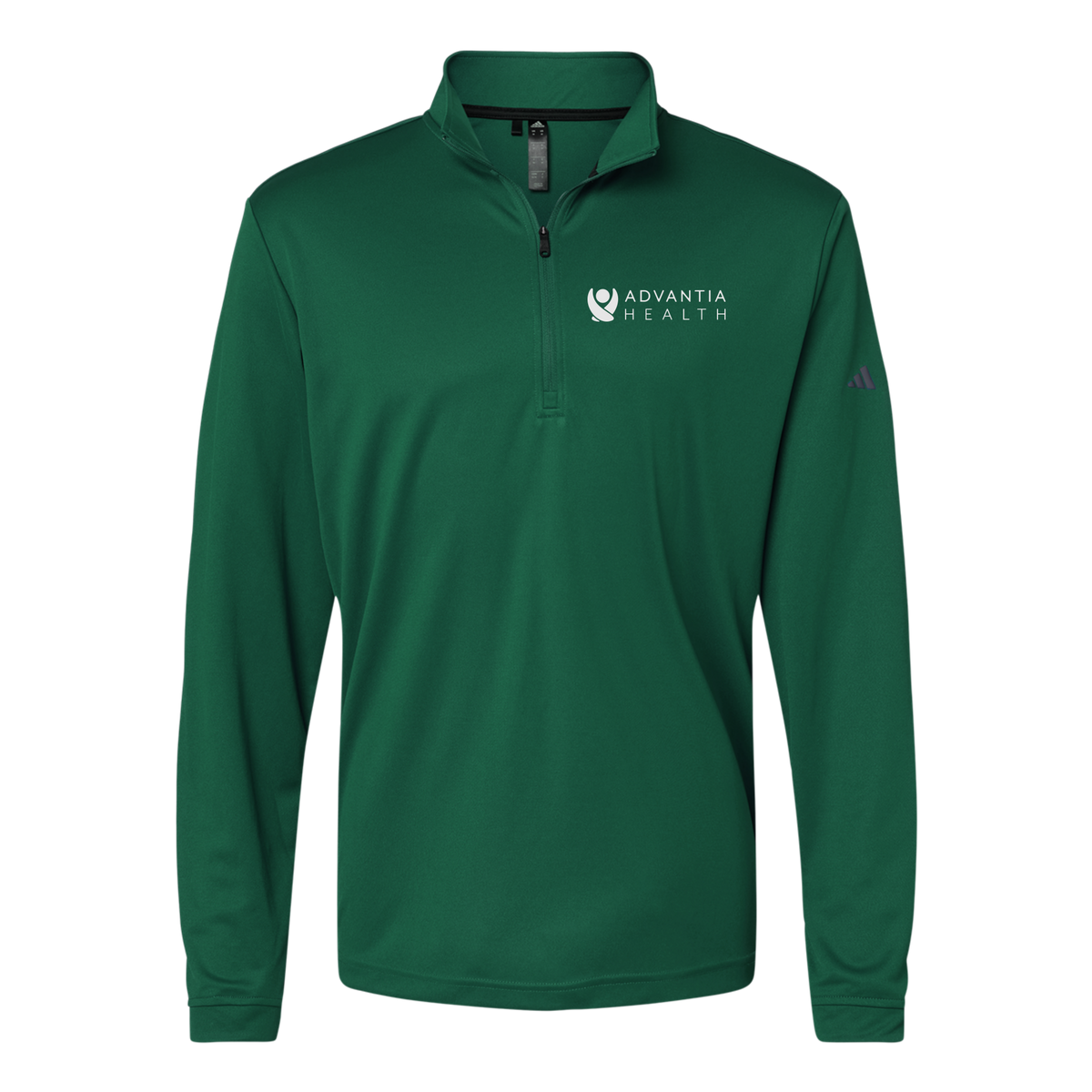 advantiahealth-adidas-quarter-zip-embroidery-leftchest-A401-collegiategreen-flat-front