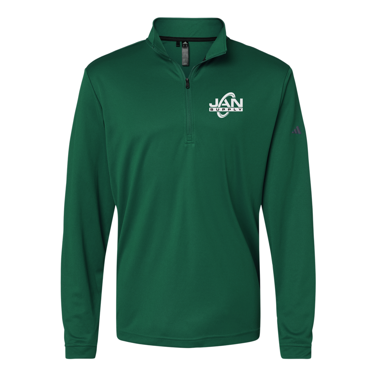 jan-pro-adidas-quarter-zip-embroidery-leftchest-A401-collegiategreen-flat-front