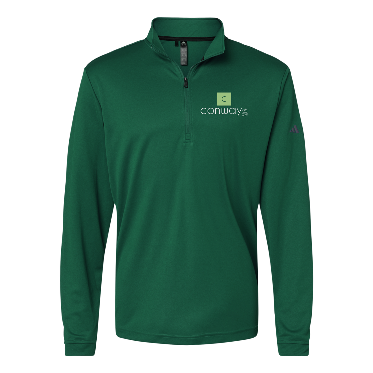 conwayobgyn-adidas-quarter-zip-embroidery-leftchest-A401-collegiategreen-flat-front