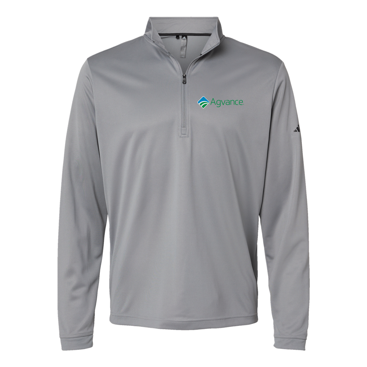 agvance-adidas-quarter-zip-embroidery-leftchest-A401-greythree-flat-front