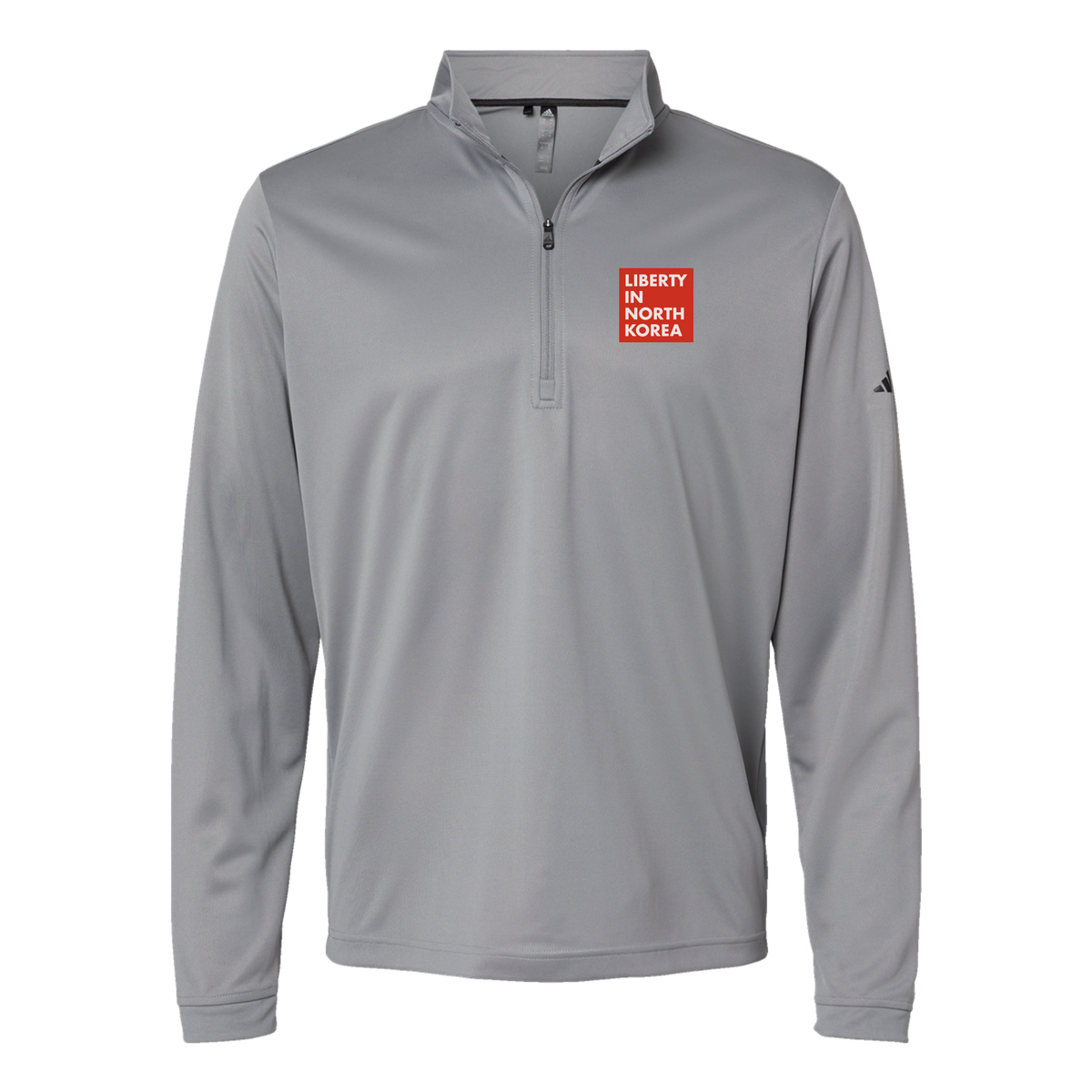 libertyinnorthkorea-adidas-quarter-zip-embroidery-leftchest-A401-greythree-flat-front