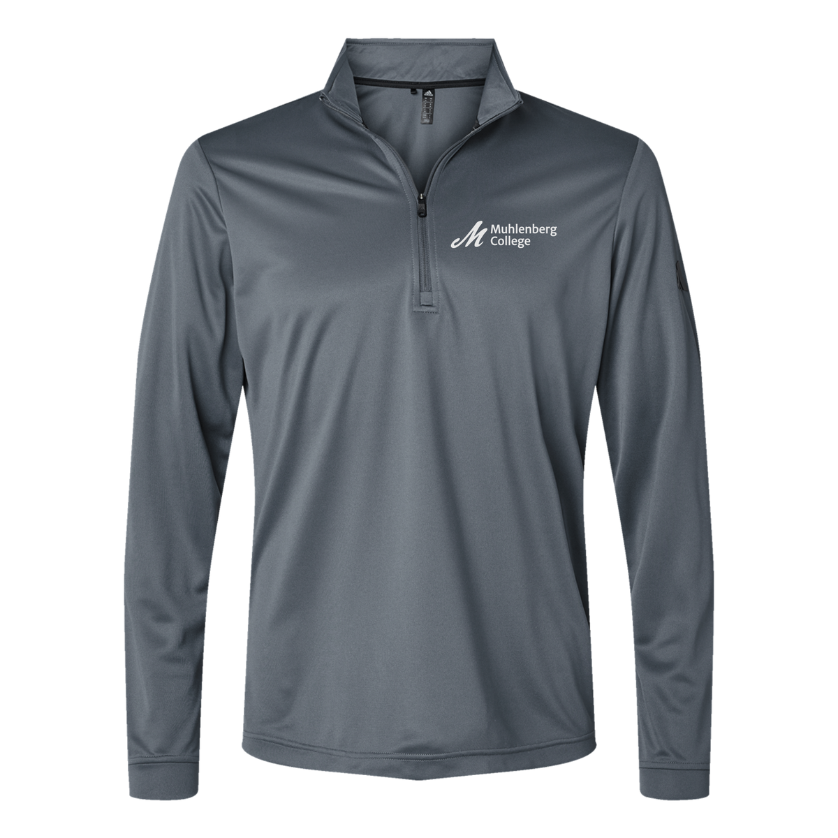 muhlenberg-adidas-quarter-zip-embroidery-leftchest-A401-onix-flat-front