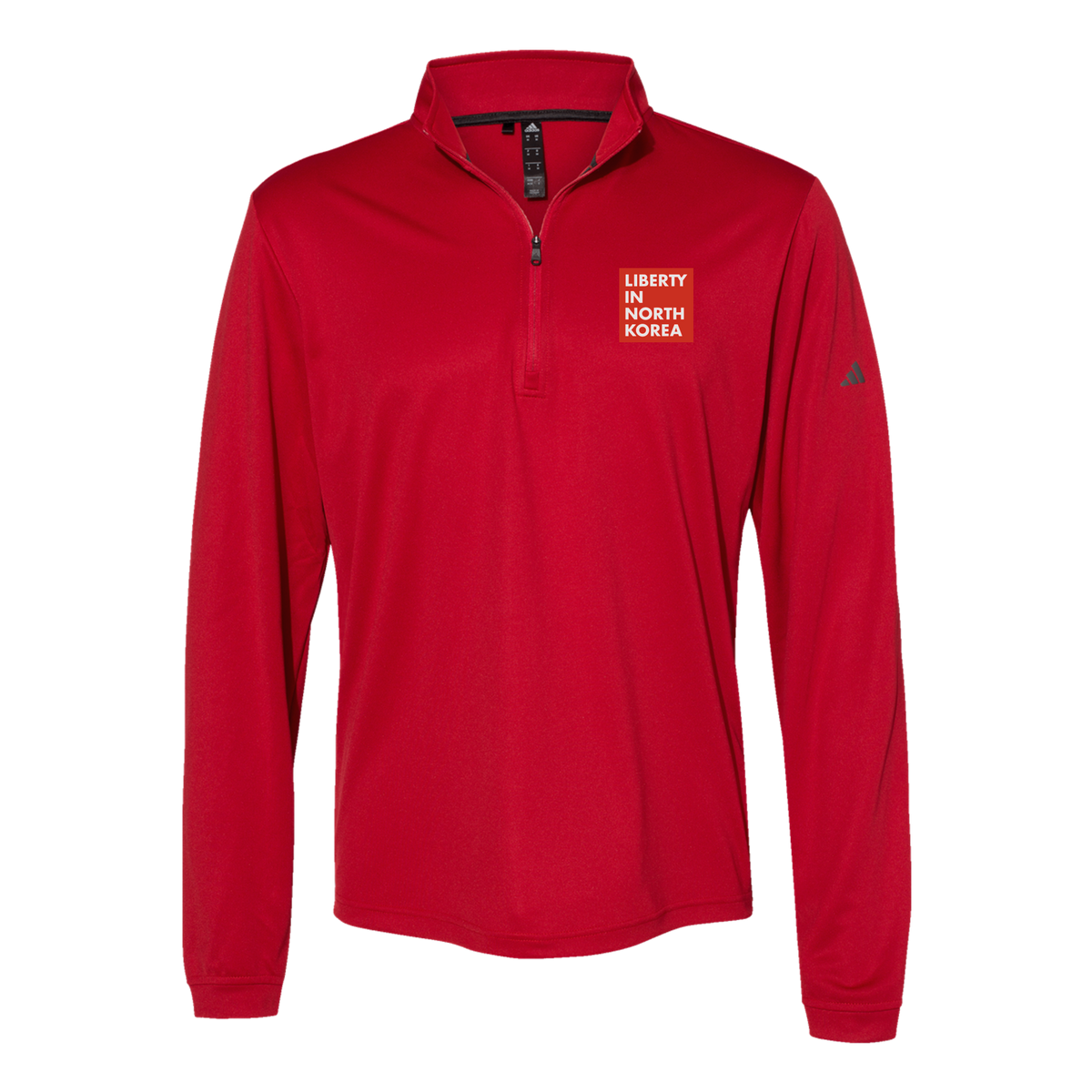 libertyinnorthkorea-adidas-quarter-zip-embroidery-leftchest-A401-powerred-flat-front