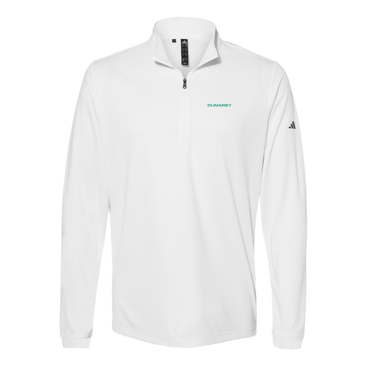 dumarey-adidas-quarter-zip-embroidery-leftchest-A401-white-flat-front
