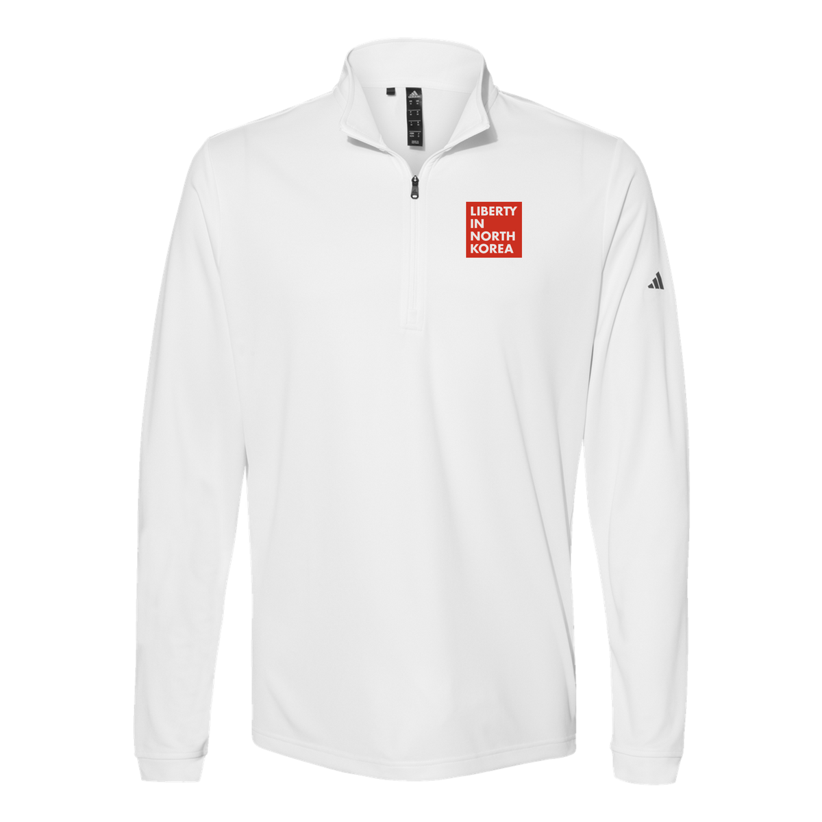 libertyinnorthkorea-adidas-quarter-zip-embroidery-leftchest-A401-white-flat-front