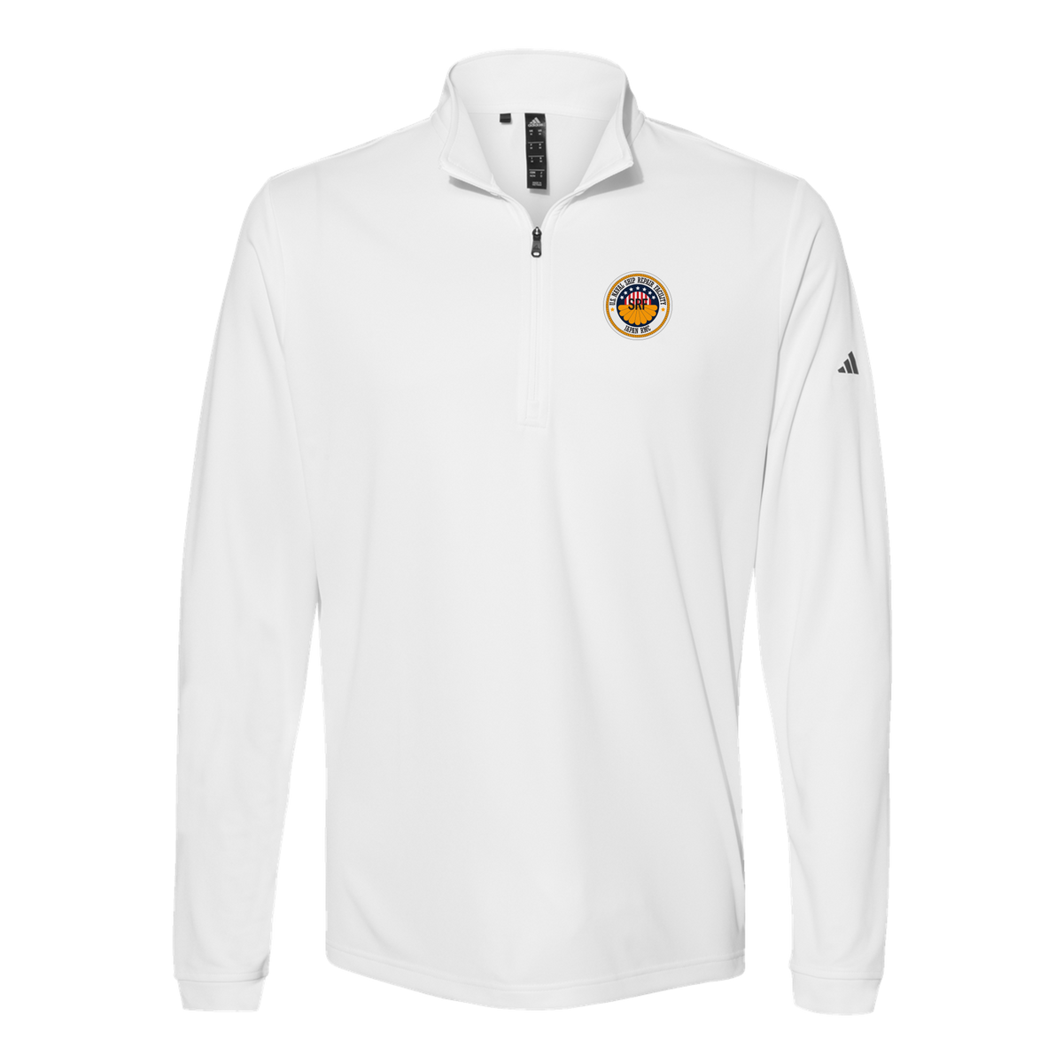 srf-jrmc-adidas-quarter-zip-embroidery-leftchest-A401-white-flat-front