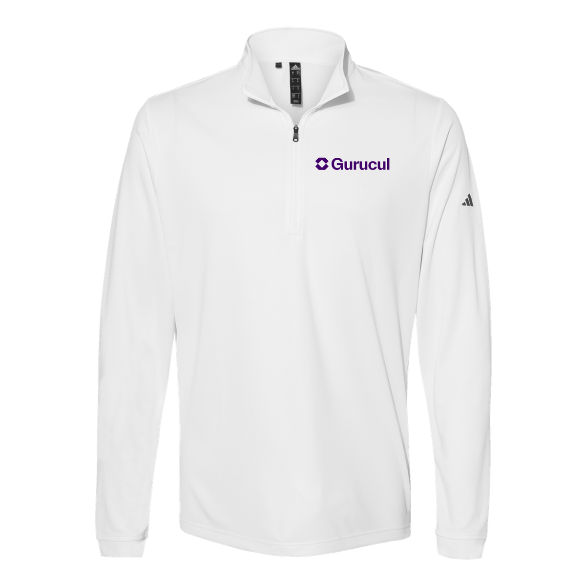 gurucul-adidas-quarter-zip-embroidery-leftchest-A401-white-flat-front