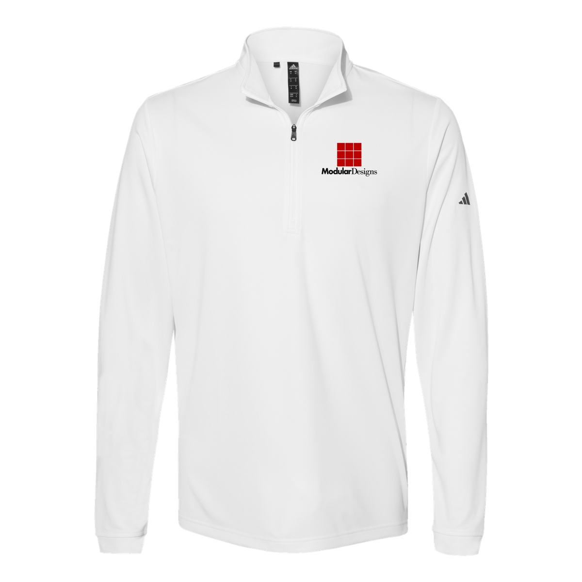 modulardesignsflooring-adidas-quarter-zip-embroidery-leftchest-A401-white-flat-front